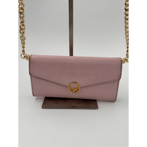 Fendi Pink Leather Wallet on Chain with Gold FF Logo and Chain Strap - Picture 7 of 7